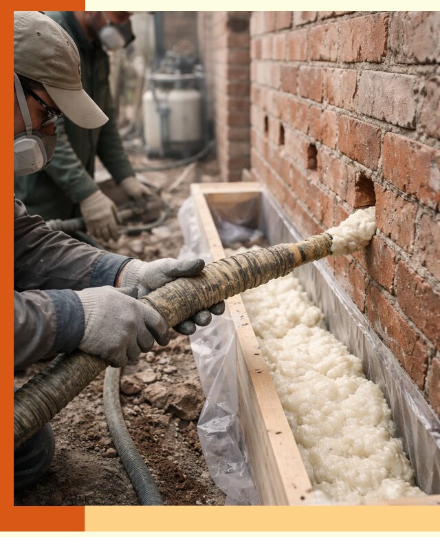 Заливка ППУ в пустоты кирпичной стены в Арзамасе