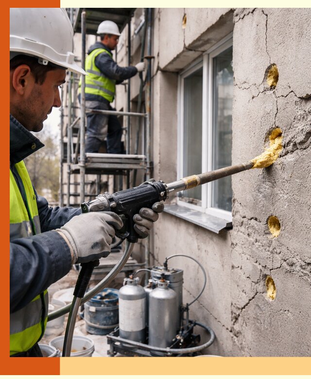 Заполнение пустот в фасаде и утепление стен в Арзамасе