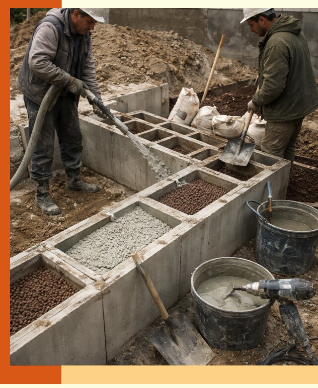 Заполнение полостей фундамента в Арзамасе герметичным утеплением и повышением прочности