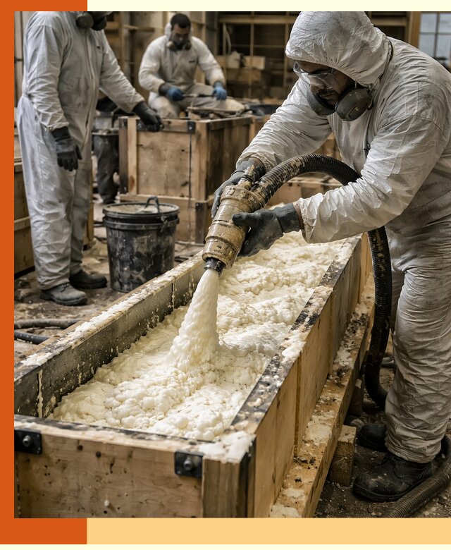 Заливка пенополиуретана в формы для утепления в Арзамасе